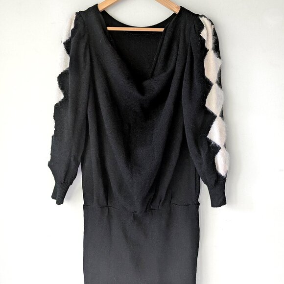80s Vtg cowl neck fuzzy Angora knit long tunic mini sweater dress - Picture 1 of 5